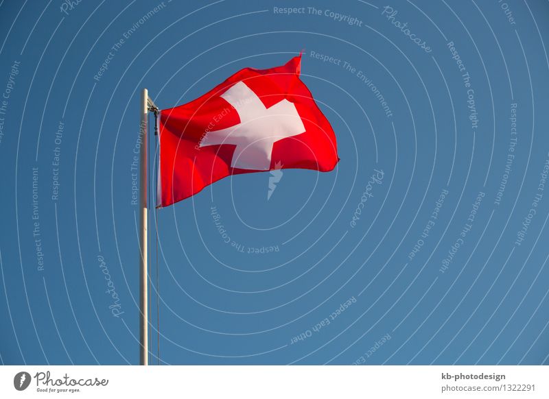 Switzerland flag in front of a blue sky Ferien & Urlaub & Reisen Ausflug Business Wind Fahne Tourismus Swiss free Swiss franc independent nation