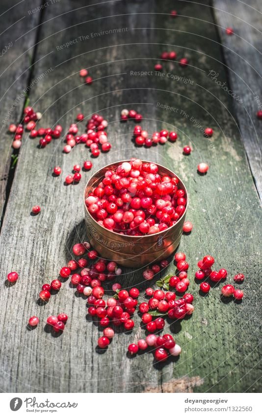Cranberries in einer Schüssel Frucht Essen Diät Schalen & Schüsseln Tisch Küche Natur Herbst frisch hell natürlich saftig rot Preiselbeere hölzern Preiselbeeren