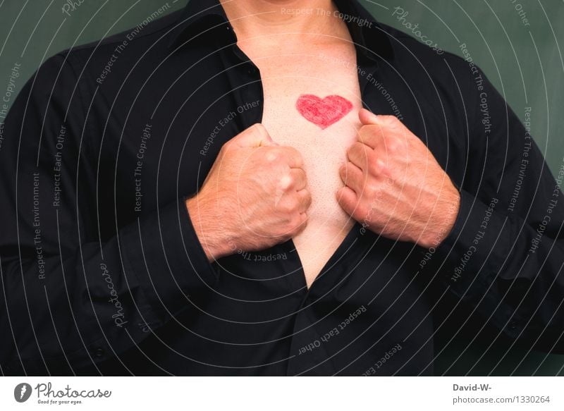 Mann mit Herz Lifestyle Körper Gesundheit Leben Valentinstag Mensch maskulin Erwachsene Brust 1 Kunst Hemd Liebe Gefühle Lebensfreude aufmachen herzlich