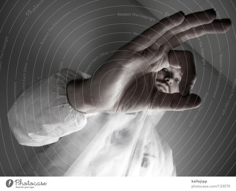 o.k. Mann Wissenschaftler Experiment Studium Institut Labor Assistent Schutzanzug Arzt Reaktionen u. Effekte Chemiker Erfinder Hochschullehrer Hand Diskjockey