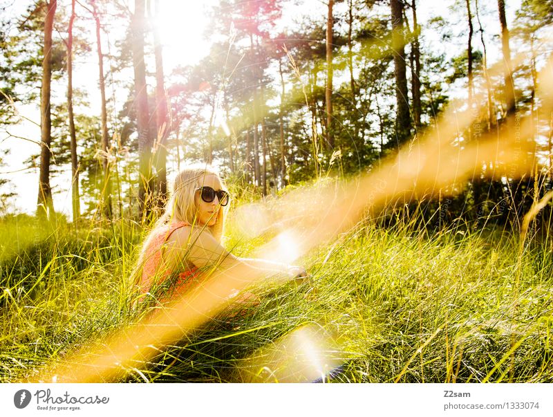 Einfach mal chillen Lifestyle elegant Stil feminin Junge Frau Jugendliche 18-30 Jahre Erwachsene Natur Landschaft Sonne Sommer Schönes Wetter Baum Wiese Wald