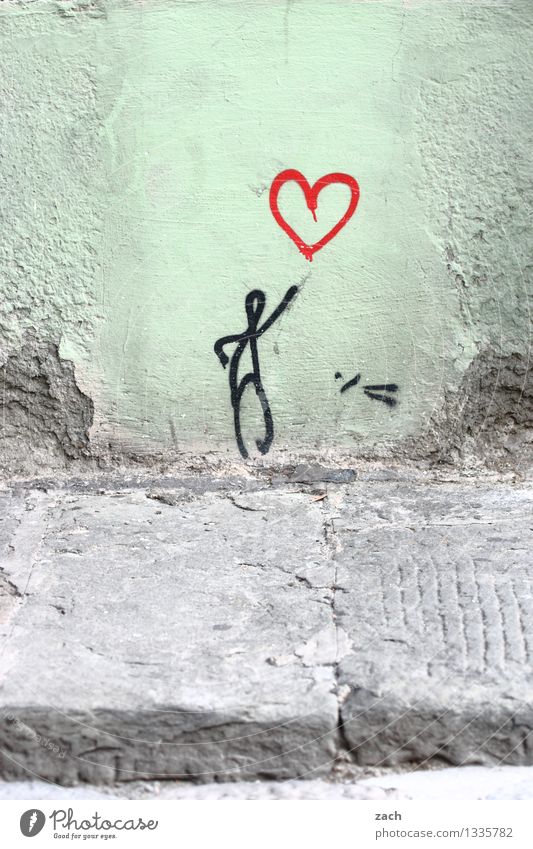 Kardiologe Stadt Stadtzentrum Mauer Wand Fassade Beton Zeichen Ornament Graffiti Herz unten grau grün Sympathie Freundschaft Liebe Verliebtheit Romantik