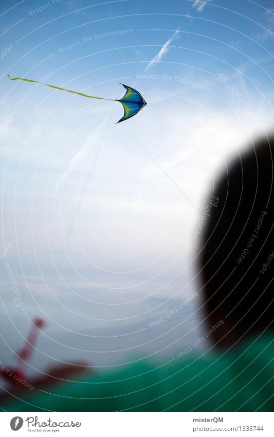 flying away. Kunst ästhetisch Drache Drachenfliegen Drachenfest Spielen Wind Windböe steigen Farbfoto mehrfarbig Außenaufnahme Detailaufnahme Experiment