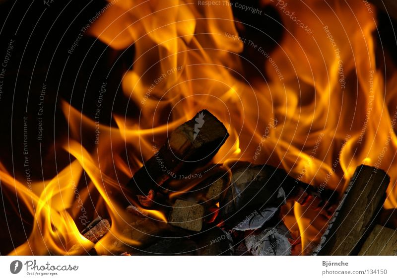 Feuer und Flamme Grill schwarz Holz brennen Physik heiß unberechenbar schön Brennholz Brand gelb rot feurig Grillkohle Licht gefährlich Brandschutz Brandgefahr