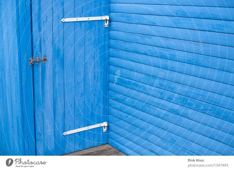 Blaue Ecke Ferien & Urlaub & Reisen Hütte Bauwerk Gebäude Architektur Mauer Wand Fassade Terrasse Tür Holz Linie blau Dänemark Skandinavien nordisch Holzbrett