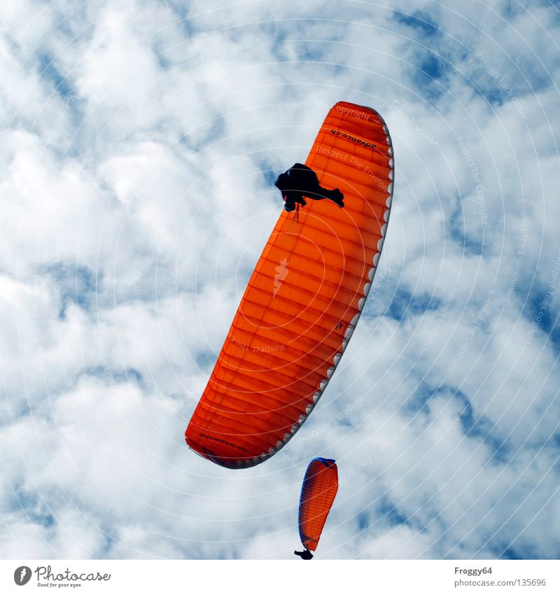 Unter den Wolken! Gleitschirm Luft Pilot schwarz Schauinsland Vogel Freizeit & Hobby Himmel fliegen Luftverkehr blau orange Wind Wetter Berge u. Gebirge