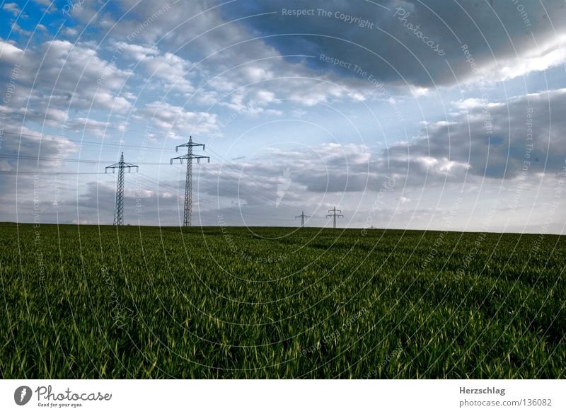 Fields Elektrizität Gras Wolken Himmel Strommast Verkehr Energiewirtschaft sky heaven light Landschaft Landscape