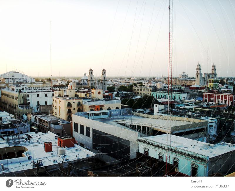 Mérida Stadt Bewegung Leben Haus Kran Ferien & Urlaub & Reisen Blech groß Halbinsel Tourist Dach bewohnt Morgen Mexiko Panorama (Aussicht) Yucatan oben