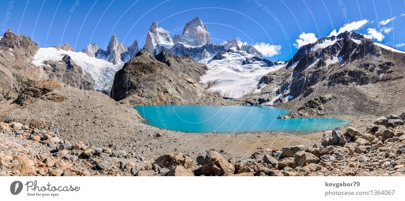 Panorama, Fitz Roy in der Nähe von El Chalten, Argentinien Schnee Berge u. Gebirge wandern Klettern Bergsteigen Natur Landschaft Himmel Park Felsen Gletscher