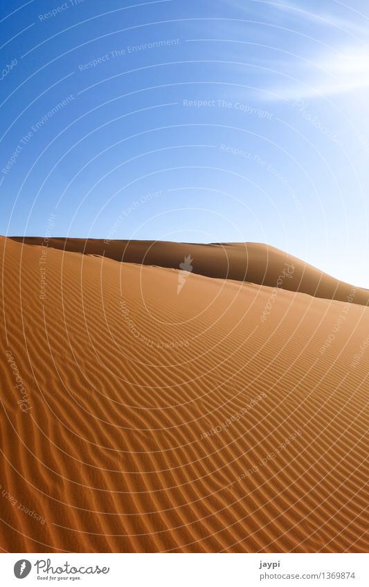 Wellengang Umwelt Natur Landschaft Sand Himmel Wolkenloser Himmel Sonnenlicht Dürre Wüste Namib Düne einfach gigantisch groß Unendlichkeit trocken blau orange