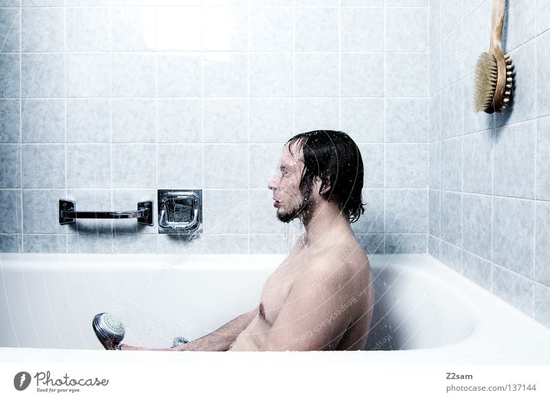 KATERMORGEN Duschkopf Bad Sauberkeit nass rein aufwachen Badewanne Mann maskulin Bart einfach frisch Stil Mensch katermorgen Wasser sprühkopf Bürste