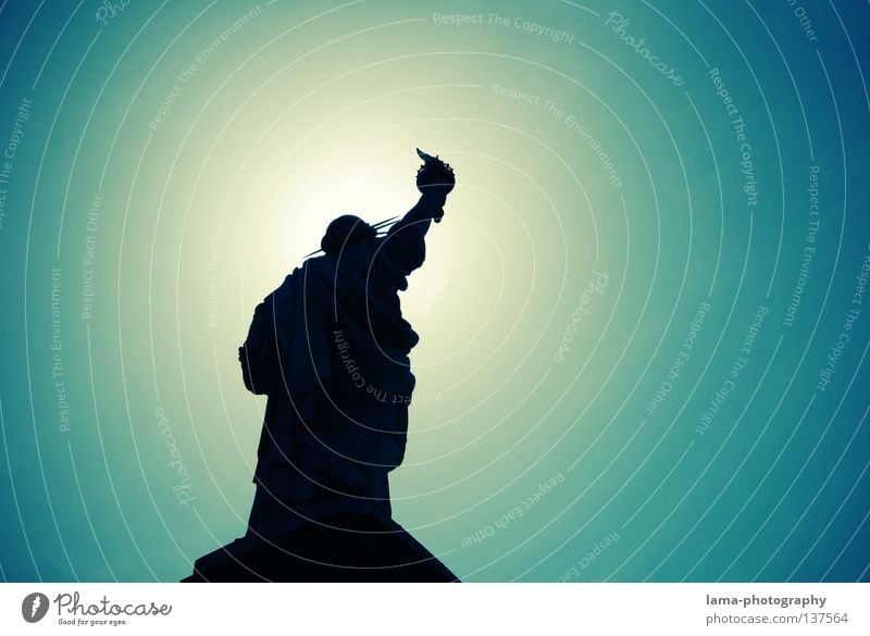 Himmlische Freiheit New York City Manhattan Amerika Symbole & Metaphern Wahrzeichen Gegenlicht Kunst Sightseeing Statue Sonne Silhouette graphisch Denkmal