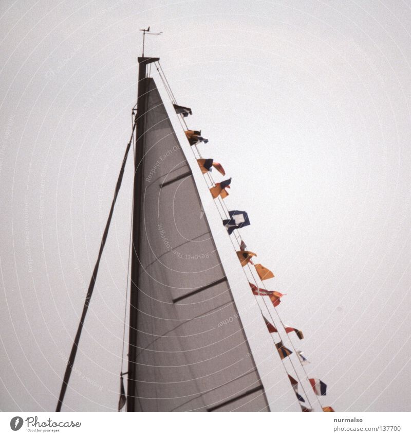 Im Wind flattern Wasserfahrzeug Fahne groß Fischerboot international Regatta Symbole & Metaphern mehrfarbig Jolle Sportboot Segeln Sauberkeit gleiten fahren