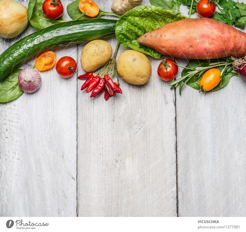 Bio-Bauernhof Gemüse und Zutaten für gesundes Kochen Lebensmittel Ernährung Mittagessen Abendessen Festessen Bioprodukte Vegetarische Ernährung Diät Stil Design