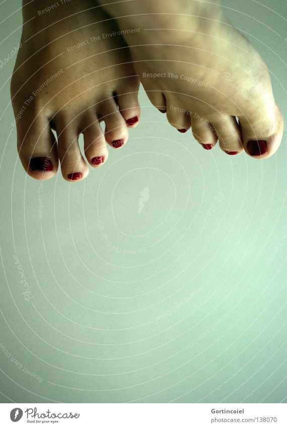 Fußüber schön Körperpflege Haut Nagellack Tanzen Mensch Frau Erwachsene verrückt grün rot Farbe Zehen Zehennagel lackiert gepflegt Körperteile entgegengesetzt
