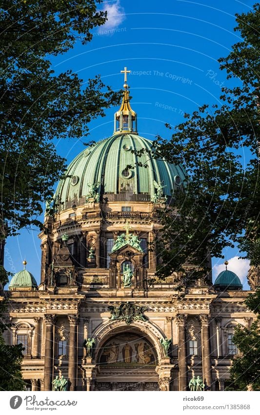 Berliner Dom Ferien & Urlaub & Reisen Tourismus Wasser Wolken Baum Hauptstadt Stadtzentrum Bauwerk Gebäude Architektur Sehenswürdigkeit Wahrzeichen blau grün