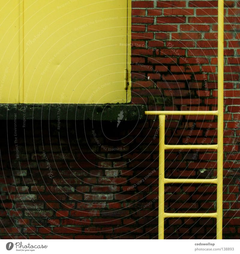 Donkey Kong Trittleiter Feuerleiter Warenlager Lagerhalle gelb Sackgasse Spielhalle Wand Fluchtweg Detailaufnahme Sicherheit Dienstleistungsgewerbe ladder