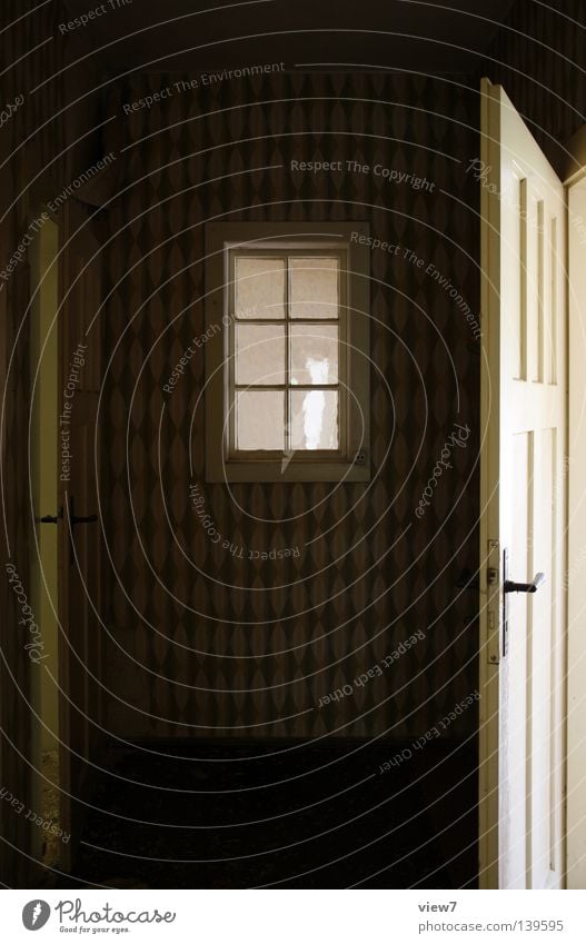 Innenraumfenster Fenster Tapete Stil ruhig vergessen Wohnung Holz Material Griff Flur Fensterscheibe Fensterrahmen Muster Wand alt Siebziger Jahre