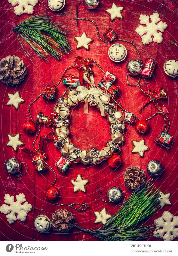 Weihnachtskarte mit Kranz , Dekorationen und Schneeflocken Stil Design Wohnung Traumhaus Dekoration & Verzierung Veranstaltung Feste & Feiern