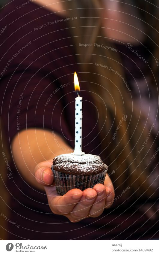 Nur für dich! harmonisch Feste & Feiern Geburtstag schenken Kerze Muffin Flamme leuchten gepunktet Hand Geschenk Stimmung beschenkt kredenzen Präsentation
