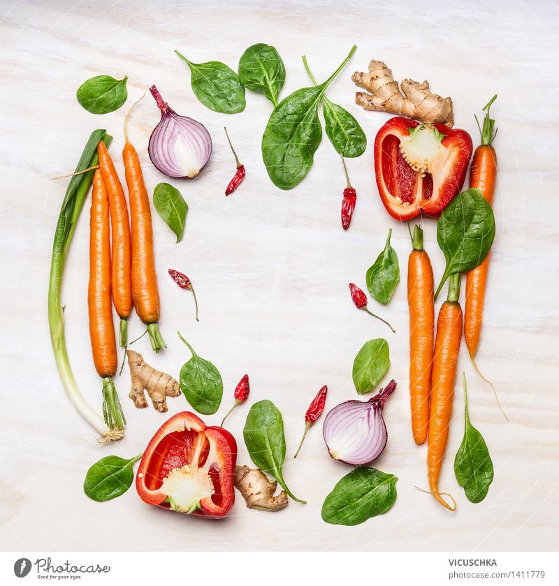 Frisches Gemüse Zutaten fürs Kochen Lebensmittel Kräuter & Gewürze Ernährung Mittagessen Abendessen Büffet Brunch Bioprodukte Vegetarische Ernährung Stil Design