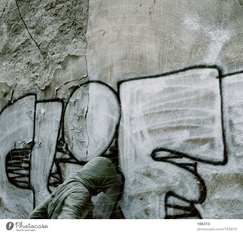 END of DAYs Kopf Ende Misserfolg resignieren Aufgabe Graffiti Tag Wand Mensch Verzweiflung schließen gegen oben anlehnen Pause Erholung fertig Energie Schwäche