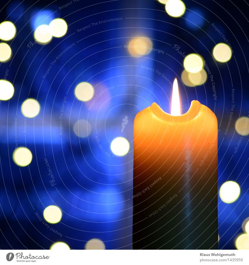 Winterabend harmonisch Erholung Meditation Weihnachten & Advent leuchten Freundlichkeit blau gelb Romantik Kerze Flamme besinnlich Innenaufnahme Nahaufnahme
