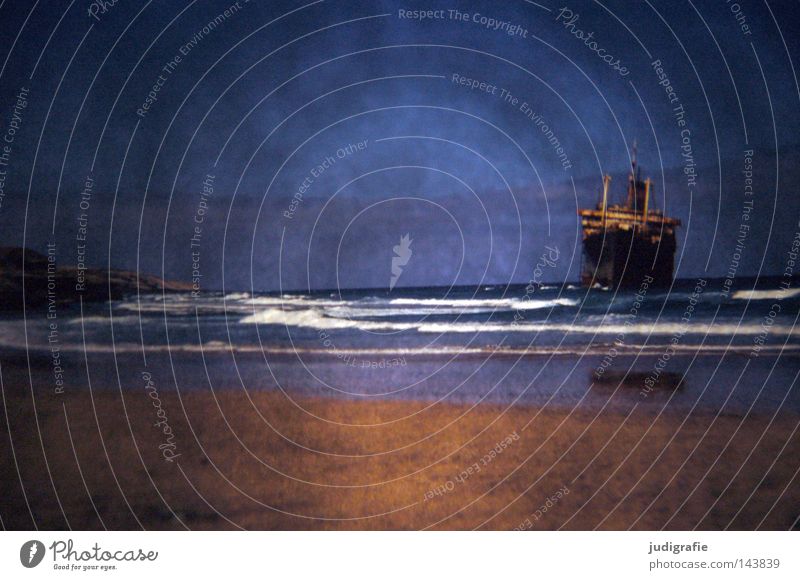 Rücksicht/Durchsicht Dia Experiment Licht Wasserfahrzeug American Star Schiffswrack Küste Strand Sand Gischt Wellen gestrandet Himmel Fuerteventura
