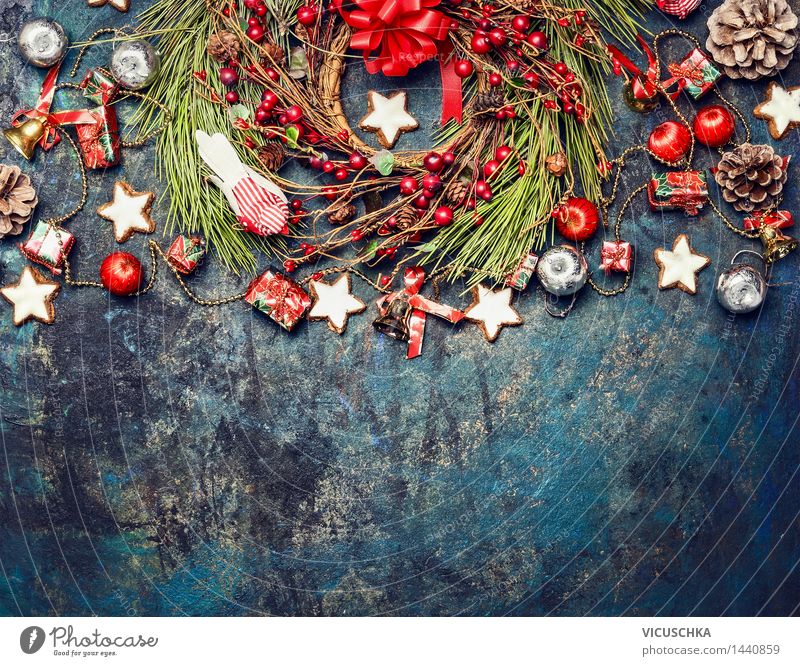 Vintage Weihnachten Hintergrund mit Deko Stil Design Winter Haus Dekoration & Verzierung Veranstaltung Feste & Feiern Weihnachten & Advent Schleife Holz Zeichen