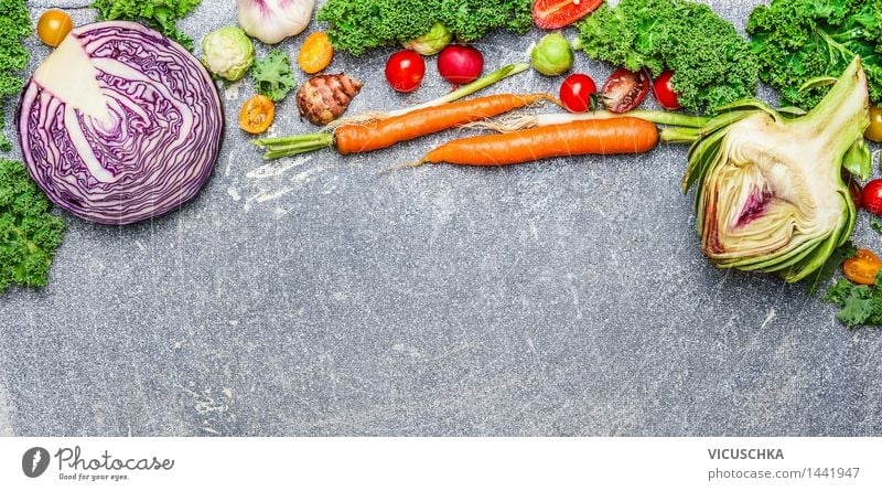 Bio-Gemüse für gesunde Ernährung Lebensmittel Kräuter & Gewürze Bioprodukte Vegetarische Ernährung Diät Stil Design Gesunde Ernährung Tisch Küche Restaurant