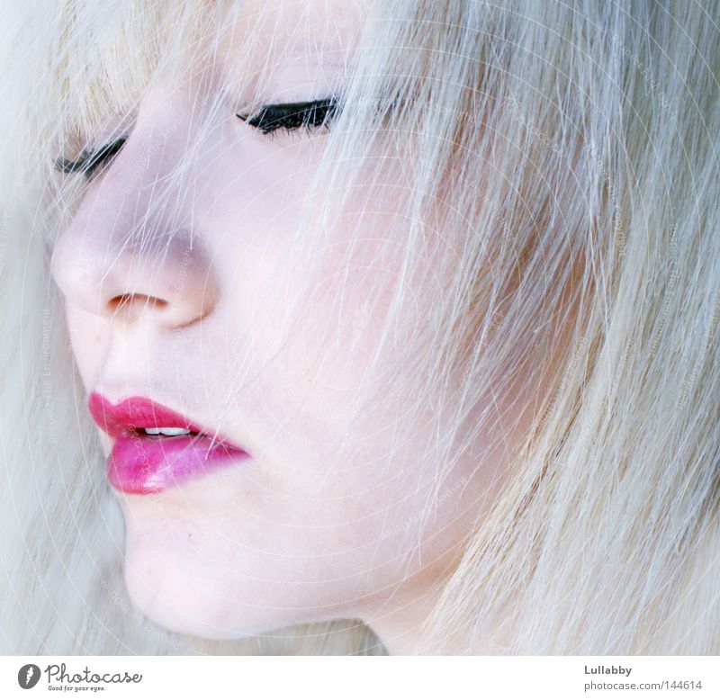 Frozen kalt Gesicht Lippen rot blond hell gefroren geschlossen rosa Denken Nase Mund Wimpern Haare & Frisuren Frau Haut nachdenken asch