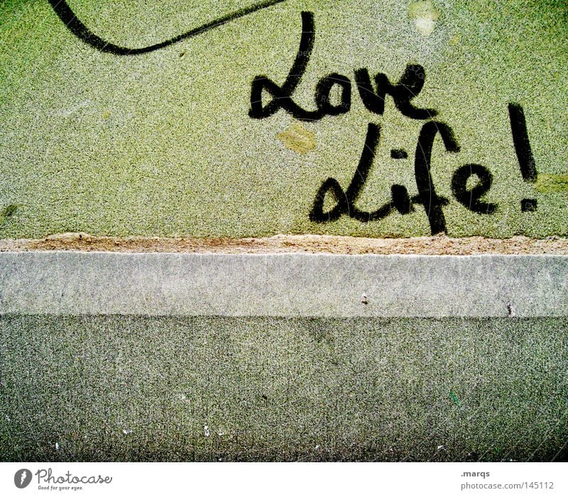 I love it Lifestyle Leben Mauer Wand Schriftzeichen Graffiti Liebe grün Freude Glück Fröhlichkeit Zufriedenheit Lebensfreude Frühlingsgefühle Euphorie