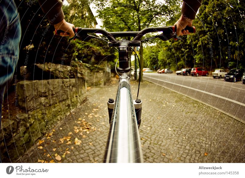Hoch zu Ross Fahrrad Straße Bürgersteig Fußweg Egoperspektive fahren Bewegung umweltfreundlich Ausflug Ferien & Urlaub & Reisen Fahrradtour strampeln Gesundheit