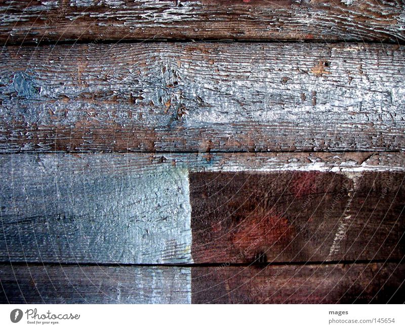 Platzhalter Holzbrett Wand Tür Farbe Farbstoff Farben und Lacke Überzug blau rot verwittert Verfall Maserung Holzstruktur leer quer verfallen Makroaufnahme