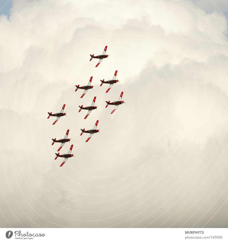 Diamant (Formation) über den Wolken Flugzeug Propellerflugzeug Staffelung Schweiz Kunstflug Formationsflug fliegen Himmel Nebel Flugschau Show Artist Pilot