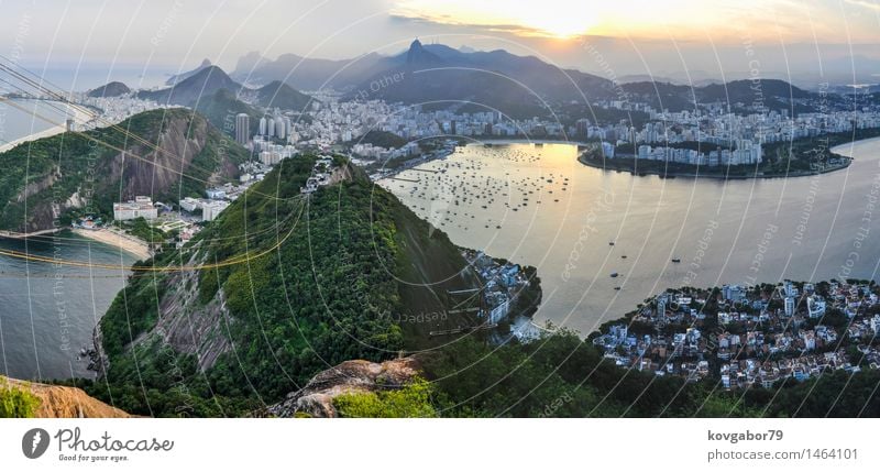 Panoramablick von Rio de Janeiro bei Sonnenuntergang, Brasilien schön Ferien & Urlaub & Reisen Strand Meer Landschaft Stadt Skyline Fluggerät Aussicht amerika