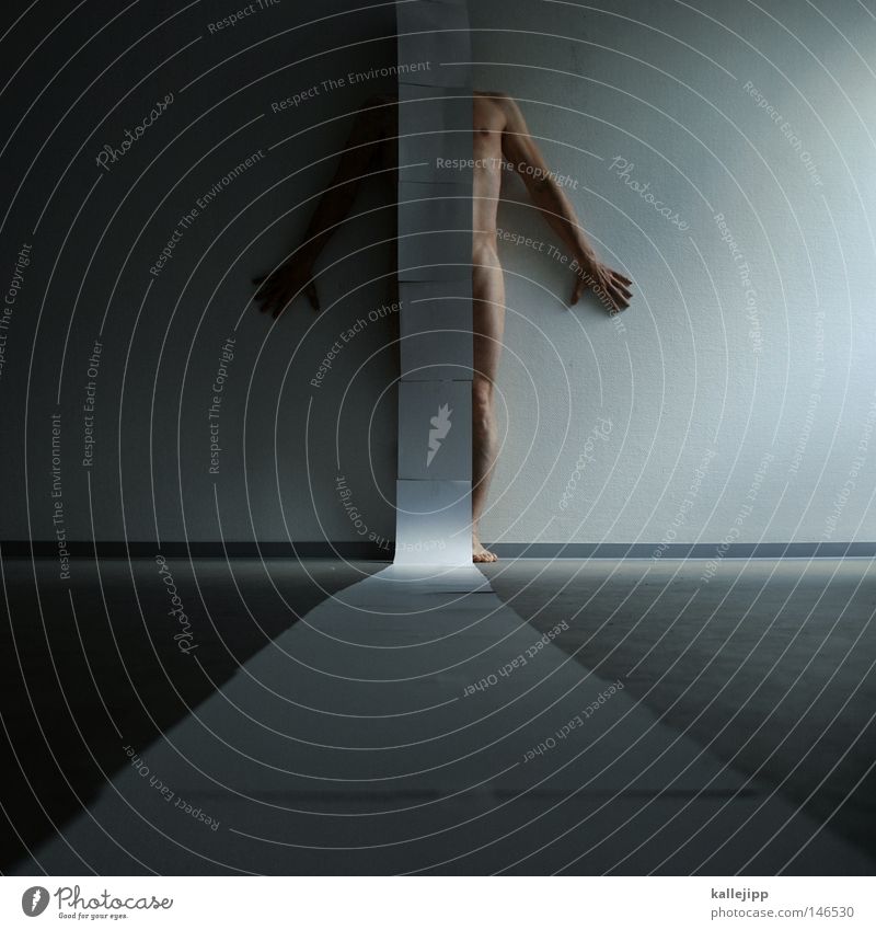 lebenslauf Mann Mensch nackt Akt Wand weiß Streifen Raum Kunst Installationen Skulptur Muskulatur Haut Beine Arme fremd anonym Bodenbelag Teilung Design