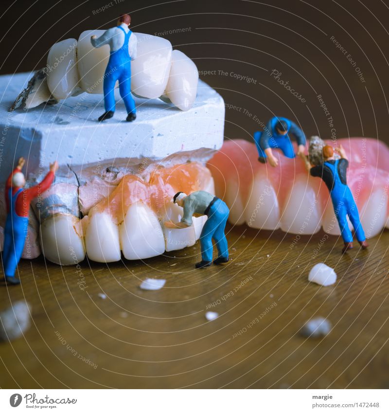 Miniwelten - Zahnsanierung Arbeit & Erwerbstätigkeit Beruf Handwerker Arzt Arbeitsplatz Gesundheitswesen Team Mensch maskulin Mann Erwachsene 5 blau rosa