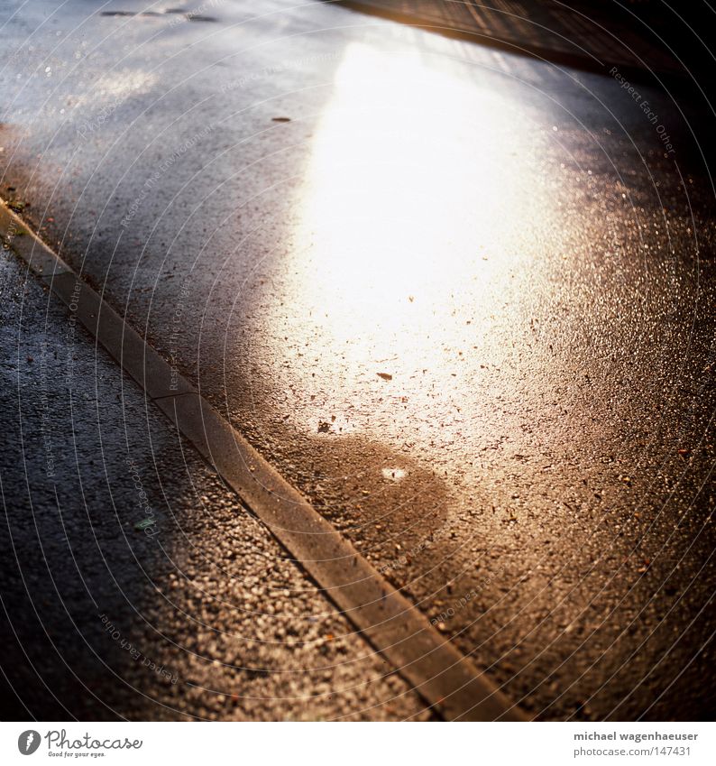 asphaltierter Sonnenschein Asphalt Bürgersteig grau Licht nass Herbst asfalt gehsteig Regen Straße