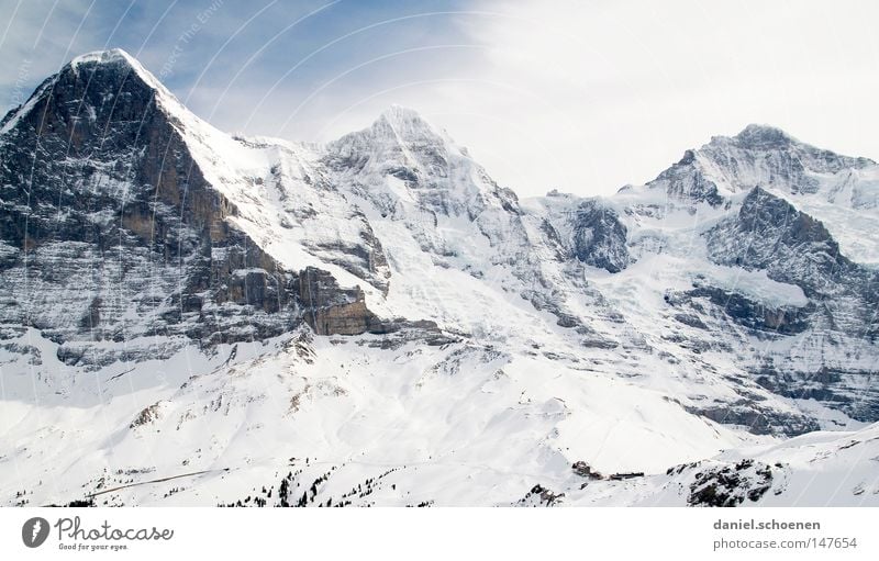Mönch, Eiger, Jungfrau weiß hell Hintergrundbild Gipfel Gletscher Skitour Berge u. Gebirge Alpen Schnee Eis Wetter Meteorologie Bergsteigen Klettern Eisklettern