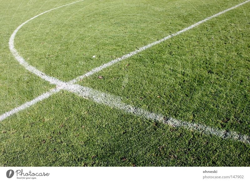 Fußball ist unser Leben... Fußballplatz Sportrasen Mittelkreis Linie Kreide Mittellinie Anstoß Dreizack Forke Gabel diagonal Kreis Spielen grün weiß Stadion