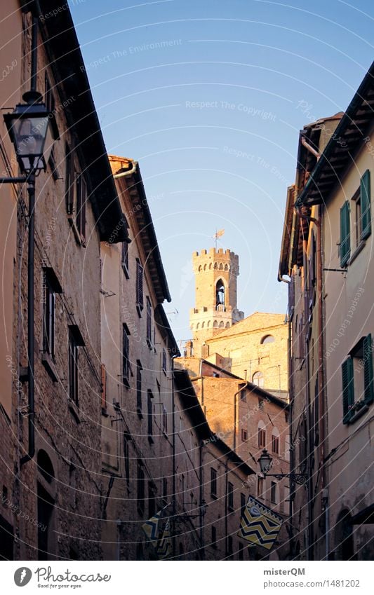 Goldene Gasse. Kunst Kunstwerk ästhetisch Italien Italienisch Turm Volterra Toskana Idylle friedlich mediterran klein verwinkelt Farbfoto mehrfarbig