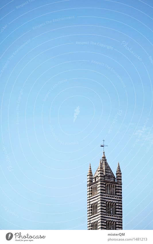 getigert. Kunst ästhetisch Siena Turm Architektur Blauer Himmel Sommer Sommerurlaub Schwarzweißfoto Muster Wahrzeichen Sehenswürdigkeit Italien Farbfoto