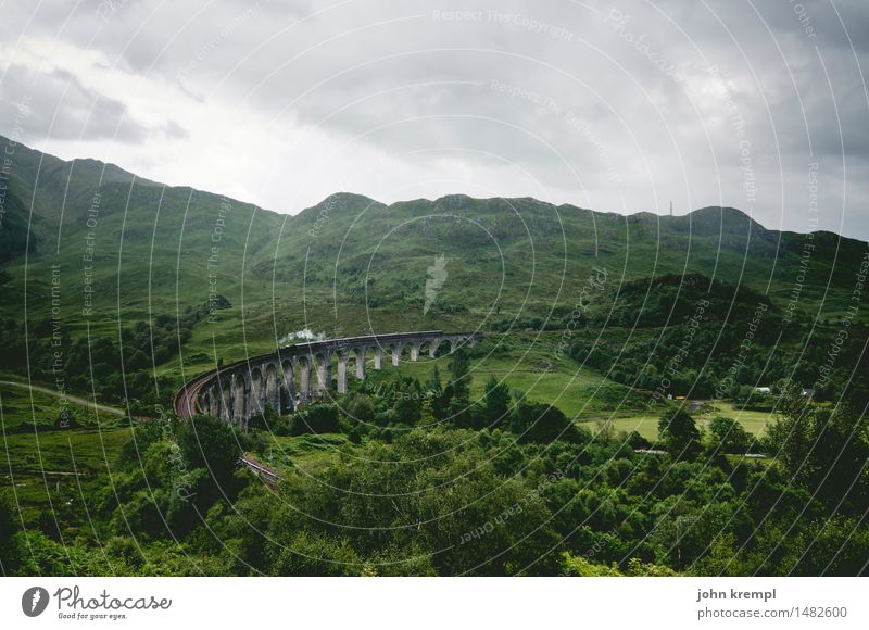 Back to Hogwarts Umwelt Landschaft Wolken Wald Hügel Schottland Sehenswürdigkeit Glenfinnan Viadukt Verkehrsmittel Personenverkehr Schienenverkehr Bahnfahren