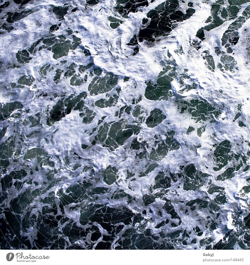 Geifernde Gischt Fahrwasser Meer Wasserwirbel Meerestiefe Wasseroberfläche wühlen Wellen abstrakt Urelemente Bewegung aufgeschäumt Meerwasser unruhig Kräusel
