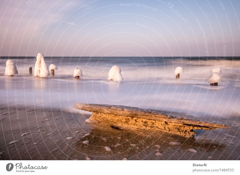 Frostig Umwelt Natur Landschaft Sand Wasser Himmel Wolkenloser Himmel Horizont Sonnenlicht Winter Schönes Wetter Wind Eis Wellen Küste Strand Ostsee Meer blau