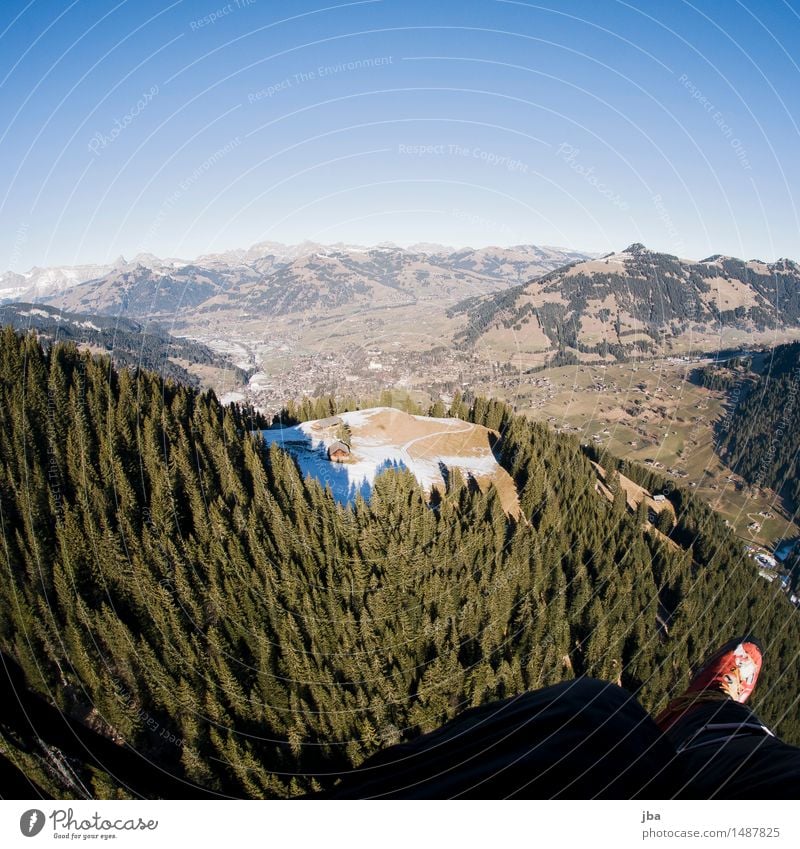 701 Flug nach Gstaad Erholung ruhig Freizeit & Hobby Ausflug Ferne Freiheit Berge u. Gebirge Sport Gleitschirmfliegen Fuß Landschaft Luft Himmel Winter
