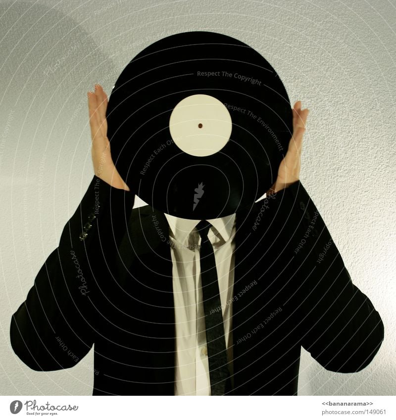 Vinylkopf Diskjockey Schallplatte Anzug Arbeit & Erwerbstätigkeit liegen drehen Hemd Geschäftsleute Musik Hand rund Mann Klang stereo mono Takt grau Bekleidung