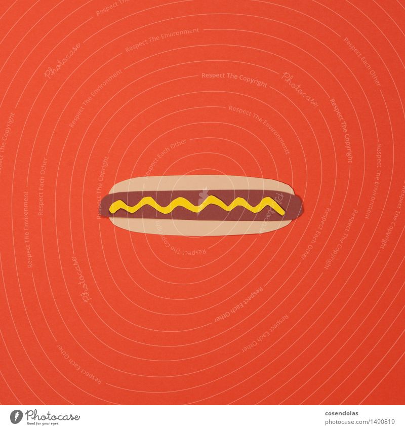 Hotdog Lebensmittel Fleisch Wurstwaren Ernährung Essen Mittagessen Fastfood Gesundheit Übergewicht Diät Fitness Möbelkaufhaus orange mehrfarbig Studioaufnahme