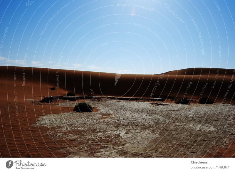 Dürre Sonne Wärme Pfanne Düne Sand Wüste Namib Namibia Afrika trocken Erde brühend
